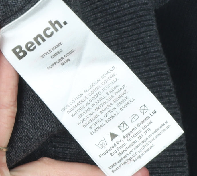 Bench Mens Grey 1/2 Zip Cotton Jumper Size L Striped Knit Classic