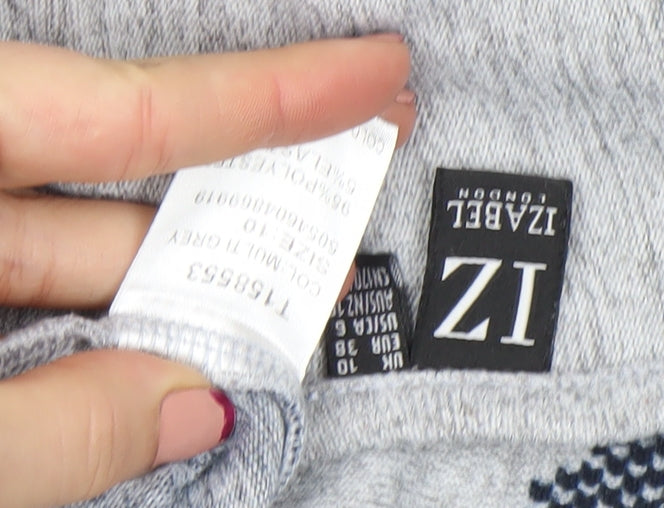 Izabel London Women Grey Zigzag Tunic Top Size 10 Short Sleeve Knit