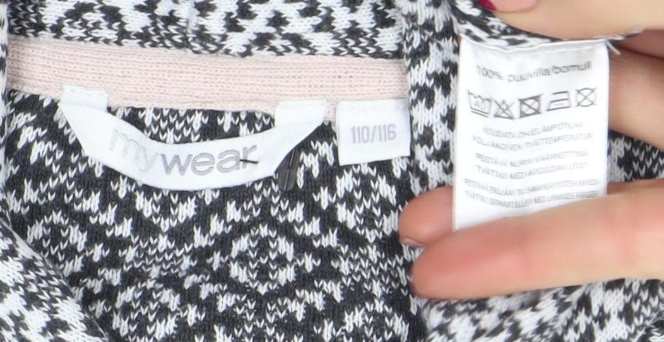 MyWear Girls Black Knit Geometric Tie Jacket 5-6 Years Lined Winter Cotton Blend