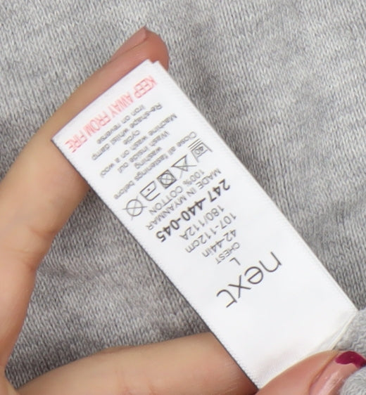 Next Men's Grey Striped 1/4 Zip Long Sleeve Cotton Polo L