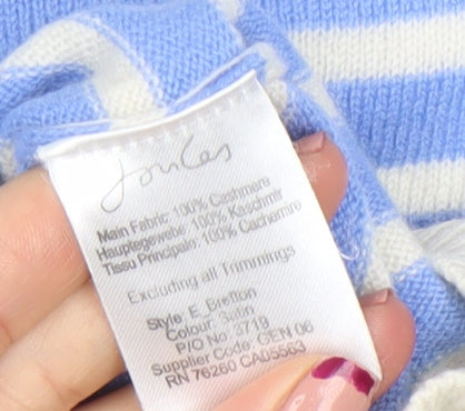 Joules Women's Blue Striped 100% Cashmere Crew Neck Jumper Size 18