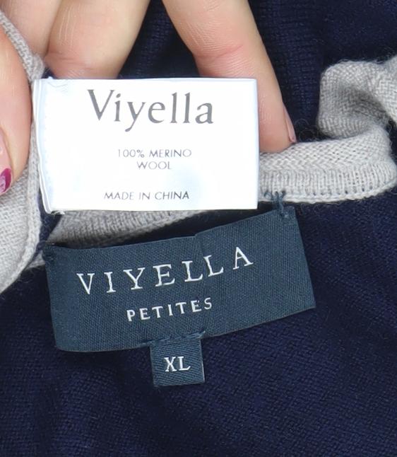Viyella Women’s Multicoloured Geometric Merino Wool Scoop Neck Jumper XL Petites