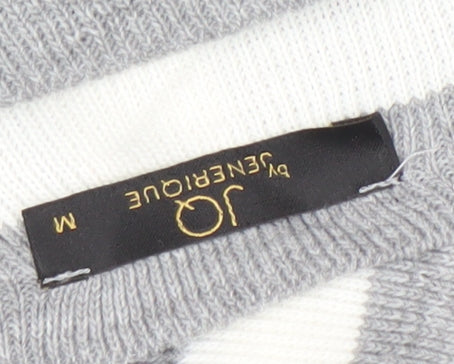 JO by Jenerique Women’s Grey White Striped V-Neck Pullover Jumper M