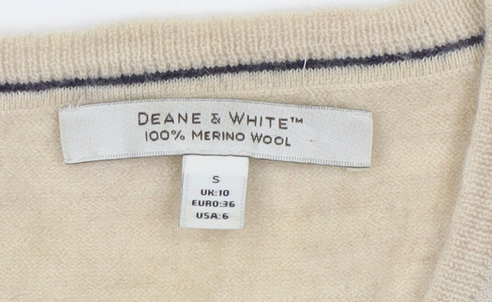 Deane & White Womens Beige V-Neck Merino Wool Pullover Jumper UK 10