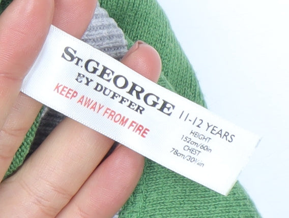 St. George by Duffer Boys Green Grey Striped Pullover Hoodie 11-12 Years Cotton