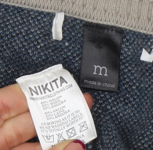 NIKITA Women's Blue Geometric Wool Angora Jumper Size M