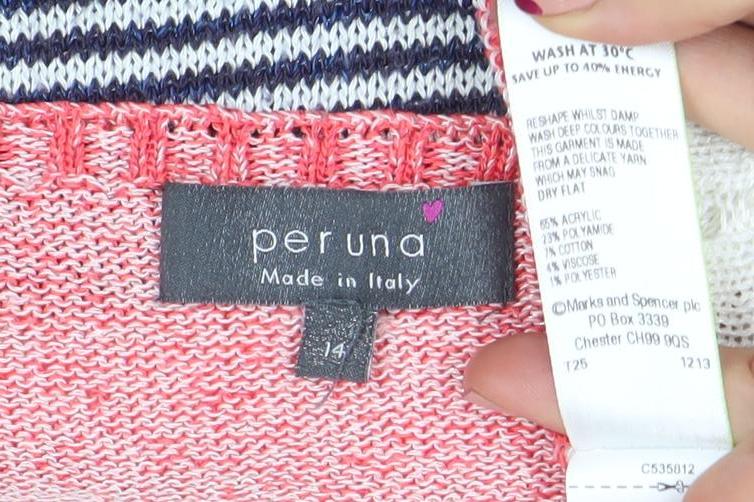 Marks and Spencer Per Una Women’s Multicoloured Striped 3/4 Sleeve Cotton Knit Jumper Size 14