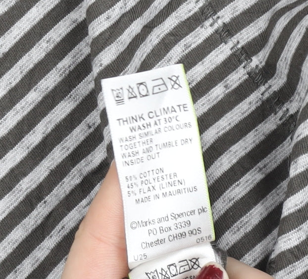 Marks and Spencer Women's Grey Striped 3/4 Sleeve Jersey T-Shirt Size 16