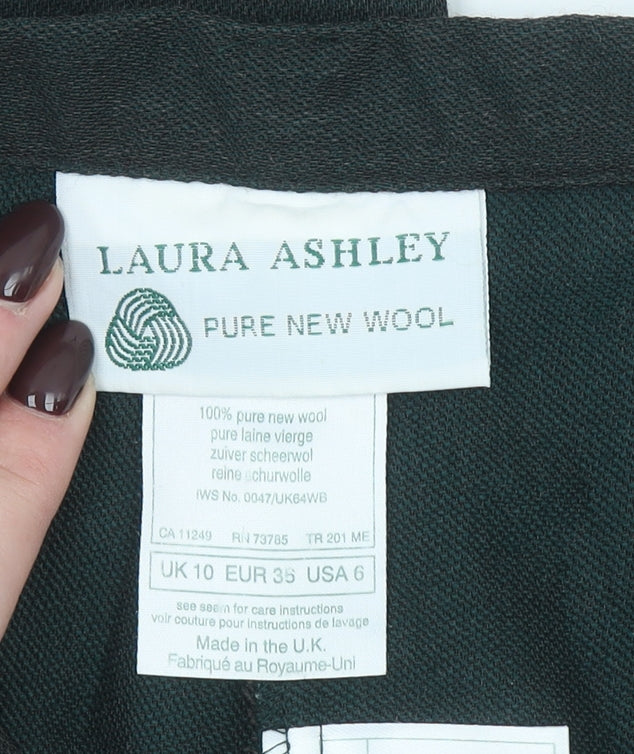 Laura Ashley Womens Black Pure Wool High Waist Pleated Tapered Trousers UK 10