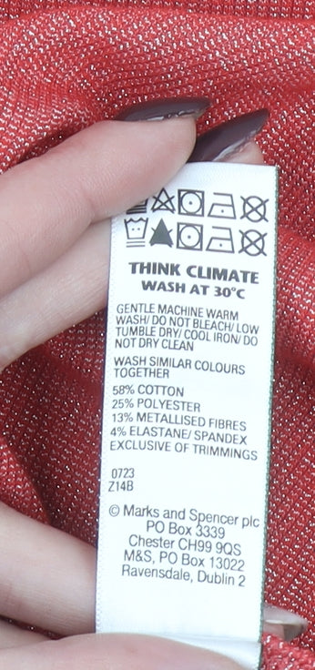 Marks and Spencer Women's Red Long Sleeve Cotton Blend T-Shirt Size 16