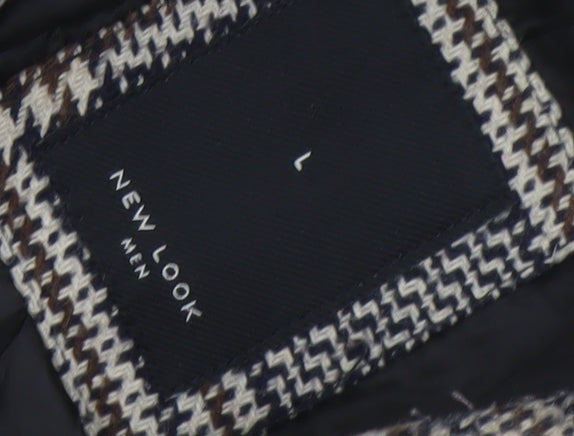 New Look Men Grey Check Wool Blend Mid-Length Coat L