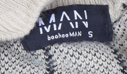 boohooMAN Men's Beige Striped 1/2 Zip Knit Sweatshirt Size S