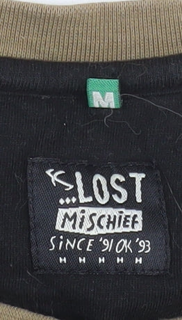 Lost Mischief Men's Black Cotton Crew Neck Pullover Sweatshirt M