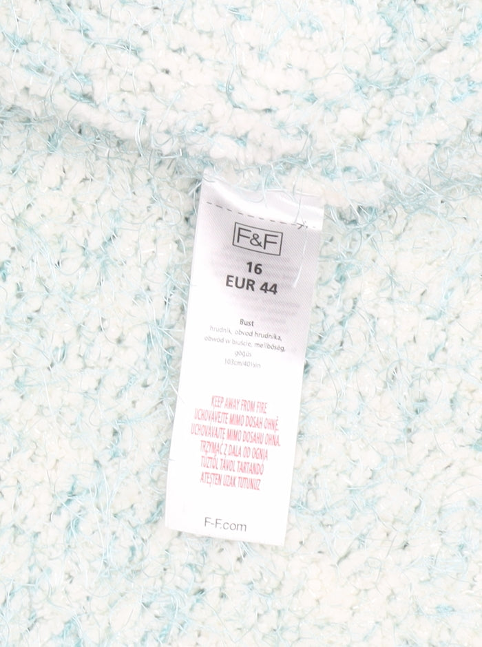 F&F Women Blue Chunky-Knit Crew Neck Long Sleeve Pullover Jumper Size 16