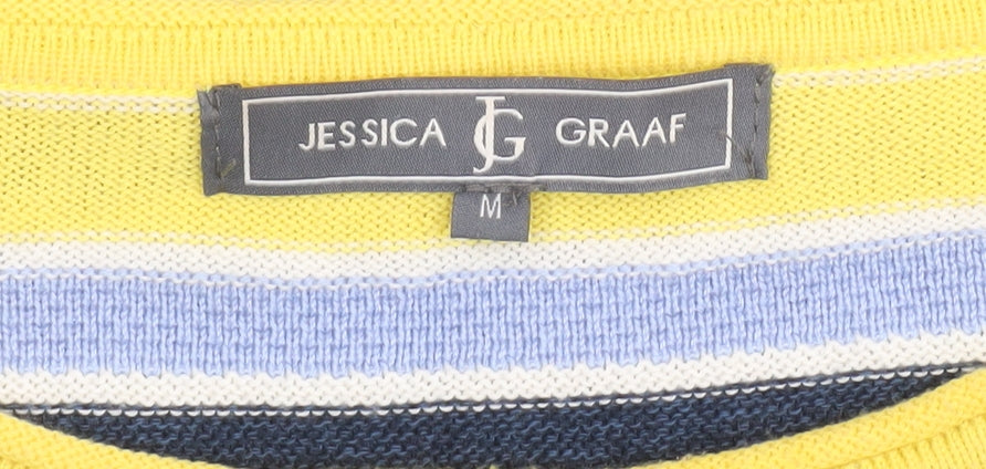 Jessica Graaf Women Yellow Striped Pullover Jumper Size M Acrylic Cotton Knit