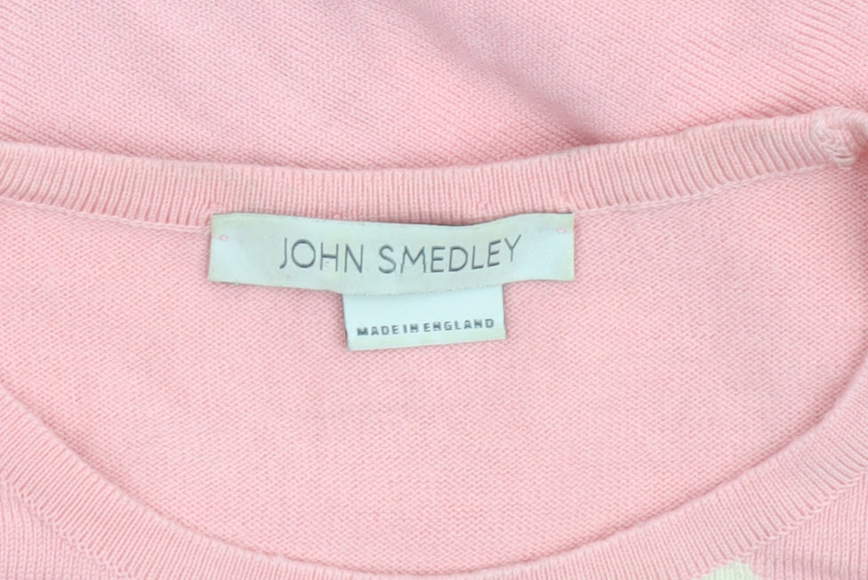 John Smedley Women Pink Merino Wool Geometric Pullover Jumper L