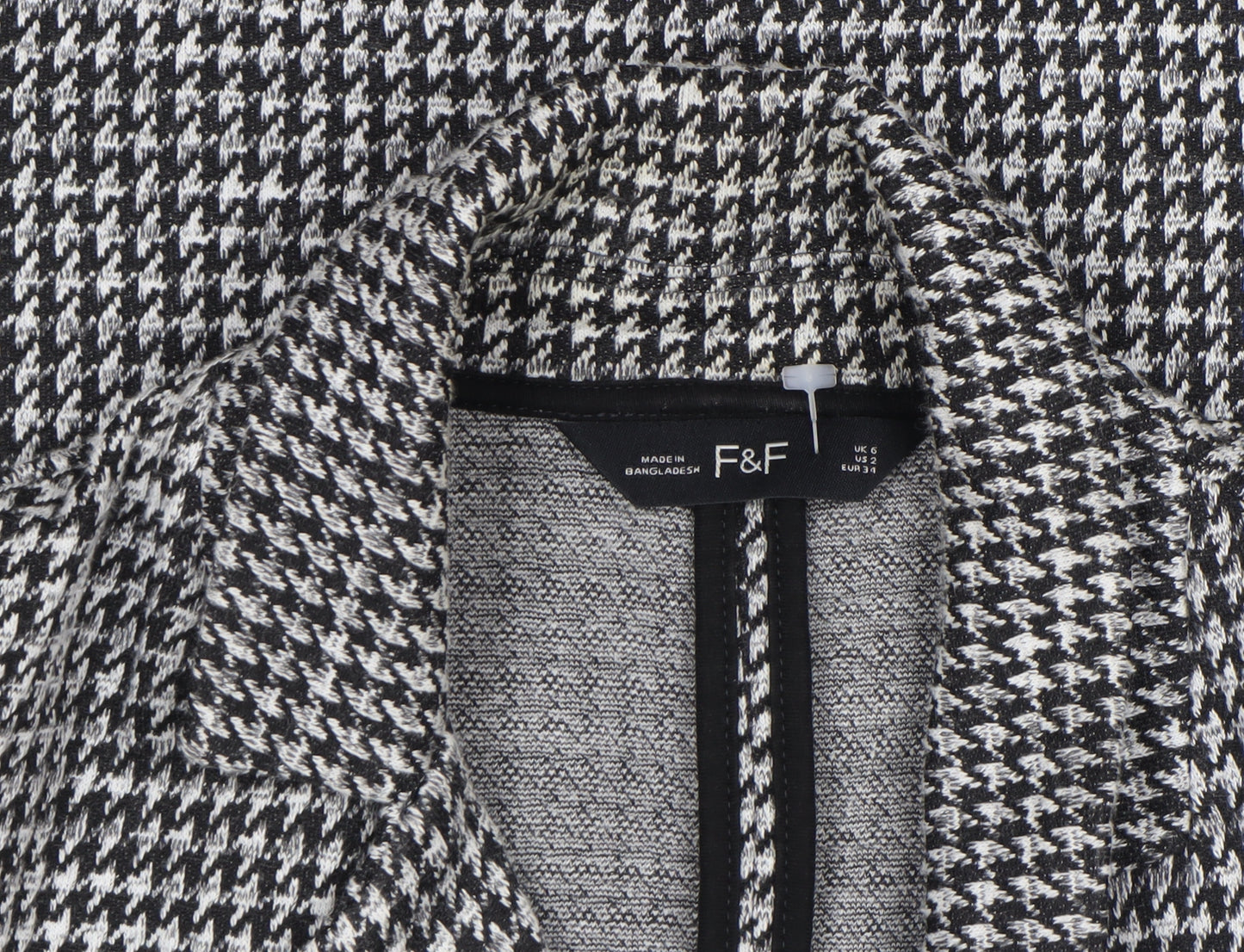 F&F Women Black & White Houndstooth Coatigan UK 6 Classic Long Lined