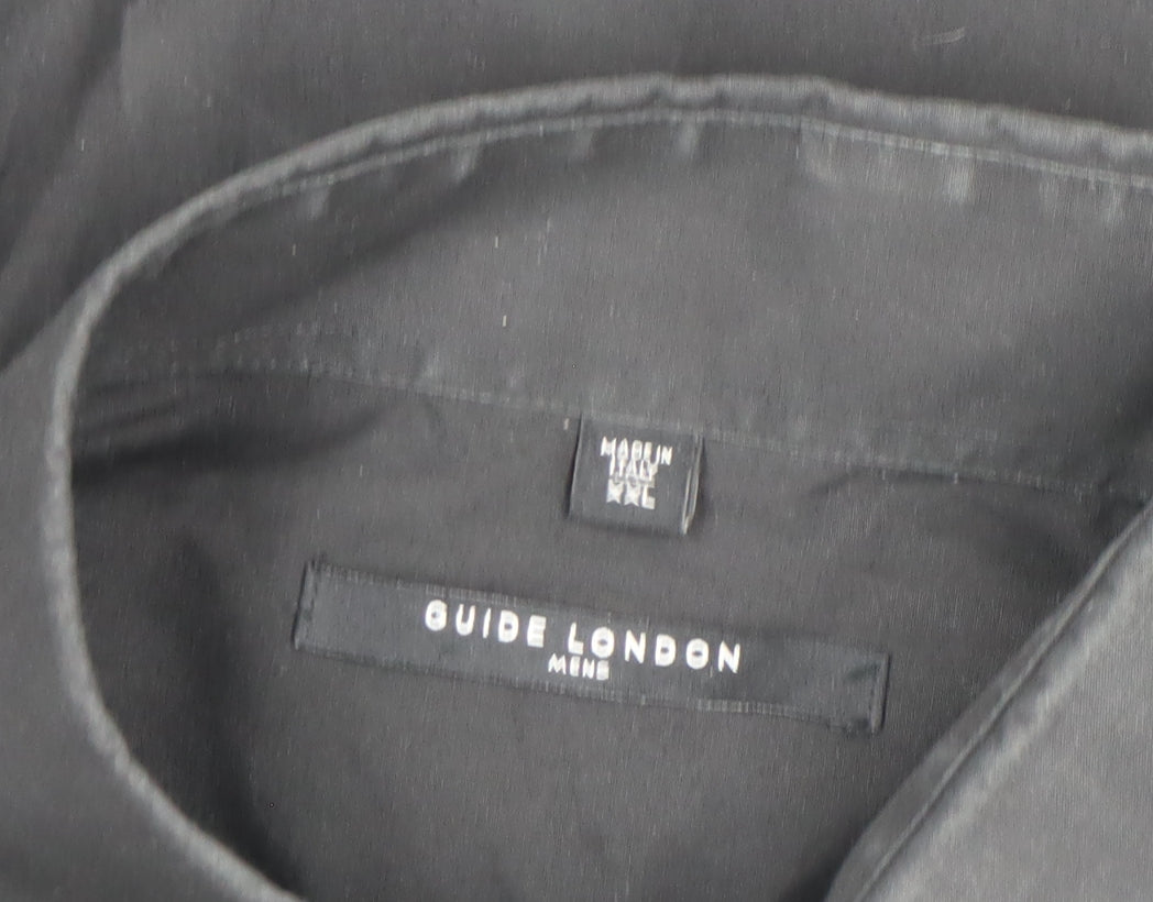 Guide London Men's Black Long Sleeve Formal Dress Shirt Size L