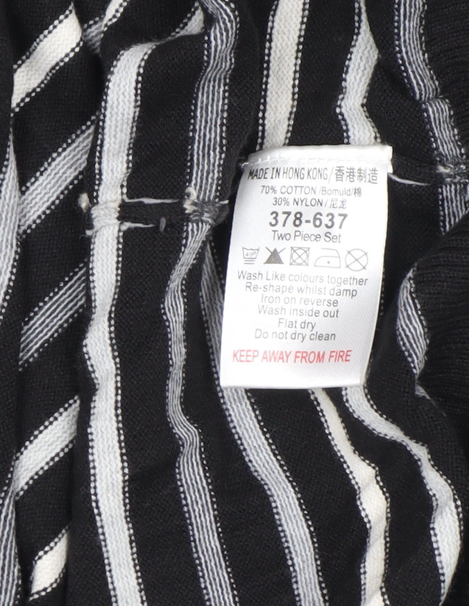 Next Men's Black Striped Henley Jumper XL Cotton Blend Long Sleeve
