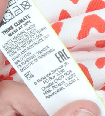 Marks and Spencer Women’s White Red Heart Print Cotton Long Sleeve T-Shirt Size 10