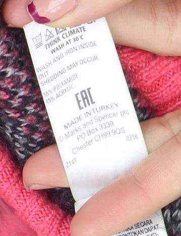 BM Women's Pink Chunky Knit V-Neck Button Pullover Jumper Size L