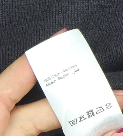 Peacocks Men’s Black Long Sleeve V-Neck Collared Polo L Cotton