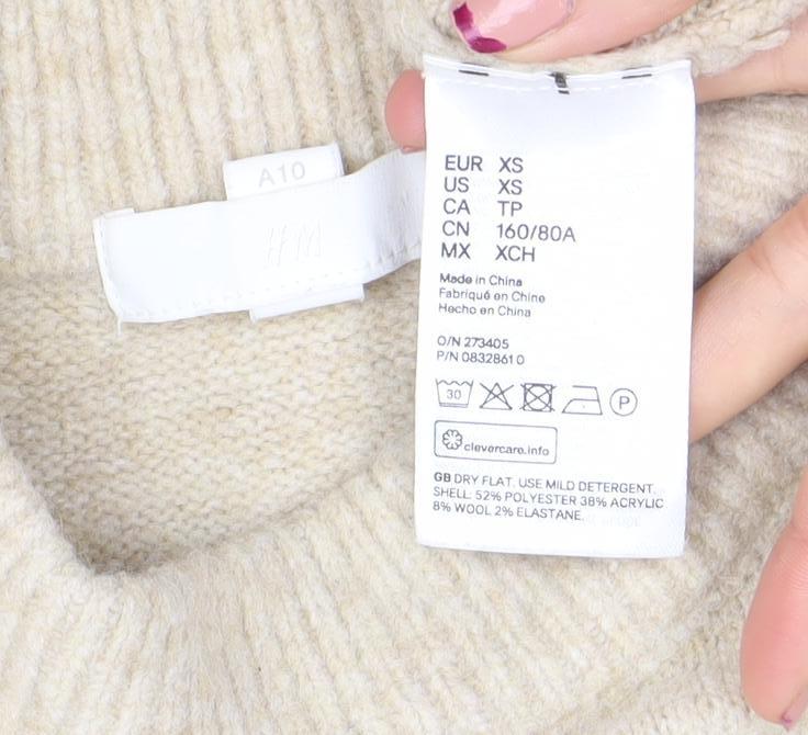 H&M Women’s Beige Wool Blend Mock Neck Long Sleeve Jumper XS