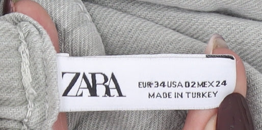 ZARA Womens Grey Paperbag Linen Trousers Size 6 Relaxed Fit