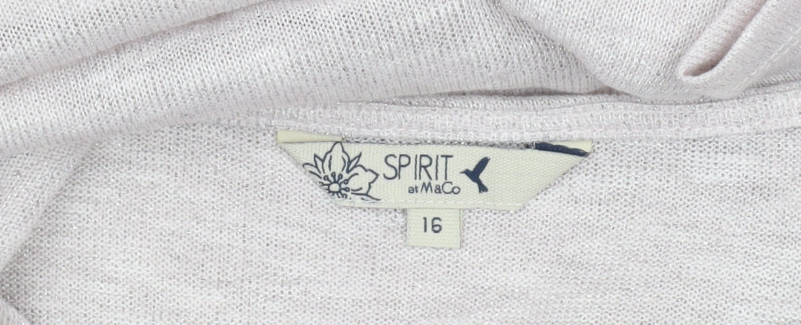 Spirit at M&Co Womens Pink Metallic Knit Twist Front Jumper Size 16