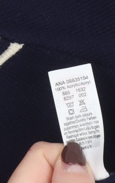 George Boys Navy Striped V-Neck Jumper 5-6 Years Acrylic Knit