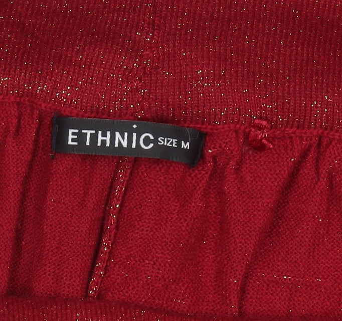 ETHNIC Womens Red Sparkly Wide-Leg Trousers Size M