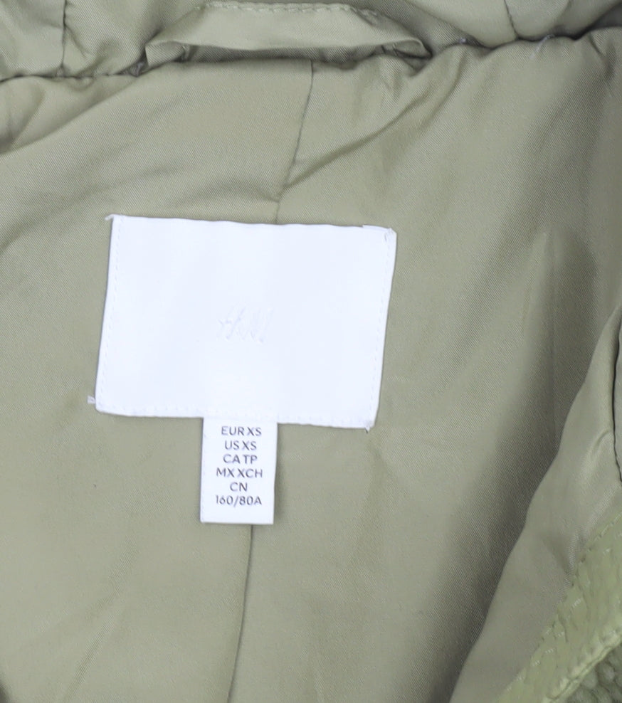 H&M Women’s Green XS Hooded Fleece Jacket Softshell Zip Up