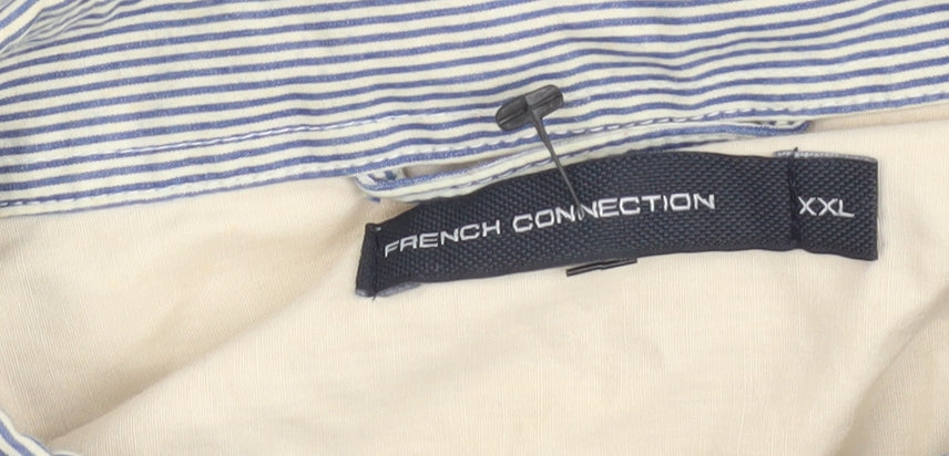 French Connection Men’s Blue Striped 2XL Cotton Long Sleeve Dress Shirt