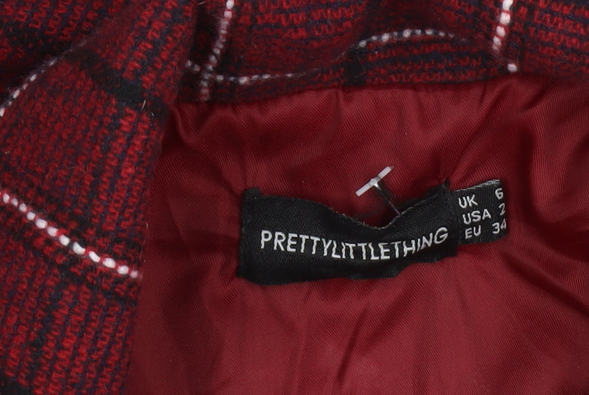 PrettyLittleThing Womens Red Checked Longline Blazer Jacket Size 6