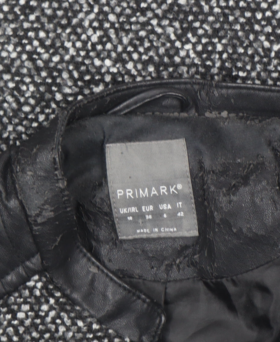 Primark Women's Grey Biker Jacket Size 10 Faux Leather Trim