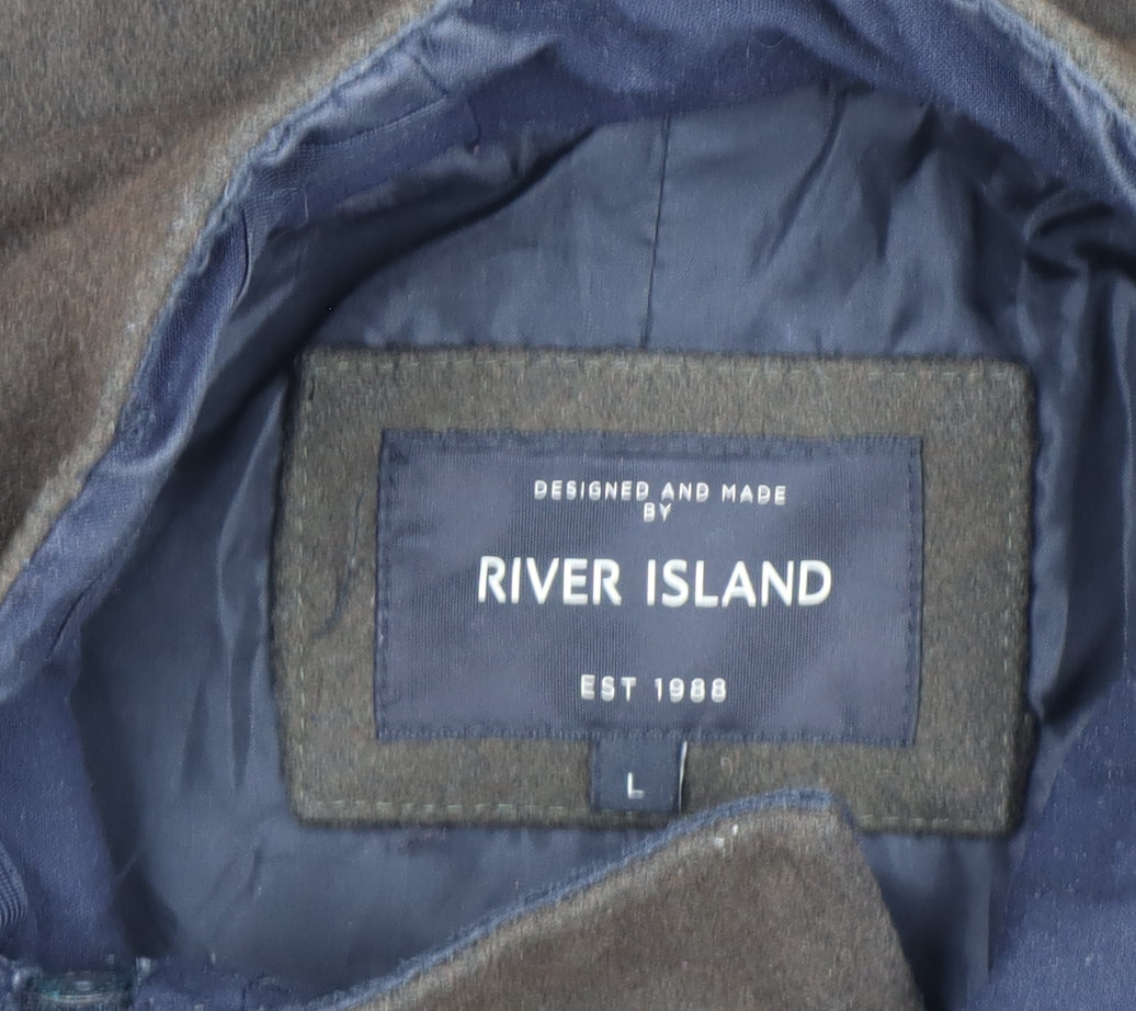 River Island Men's Brown Wool Blend Motorcycle Jacket L