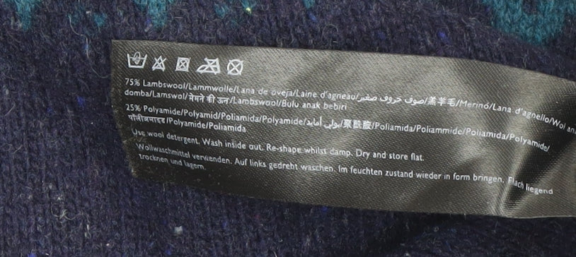 Jack Wills Men's Blue Fair Isle Wool Jumper M Crew Neck Knitwear