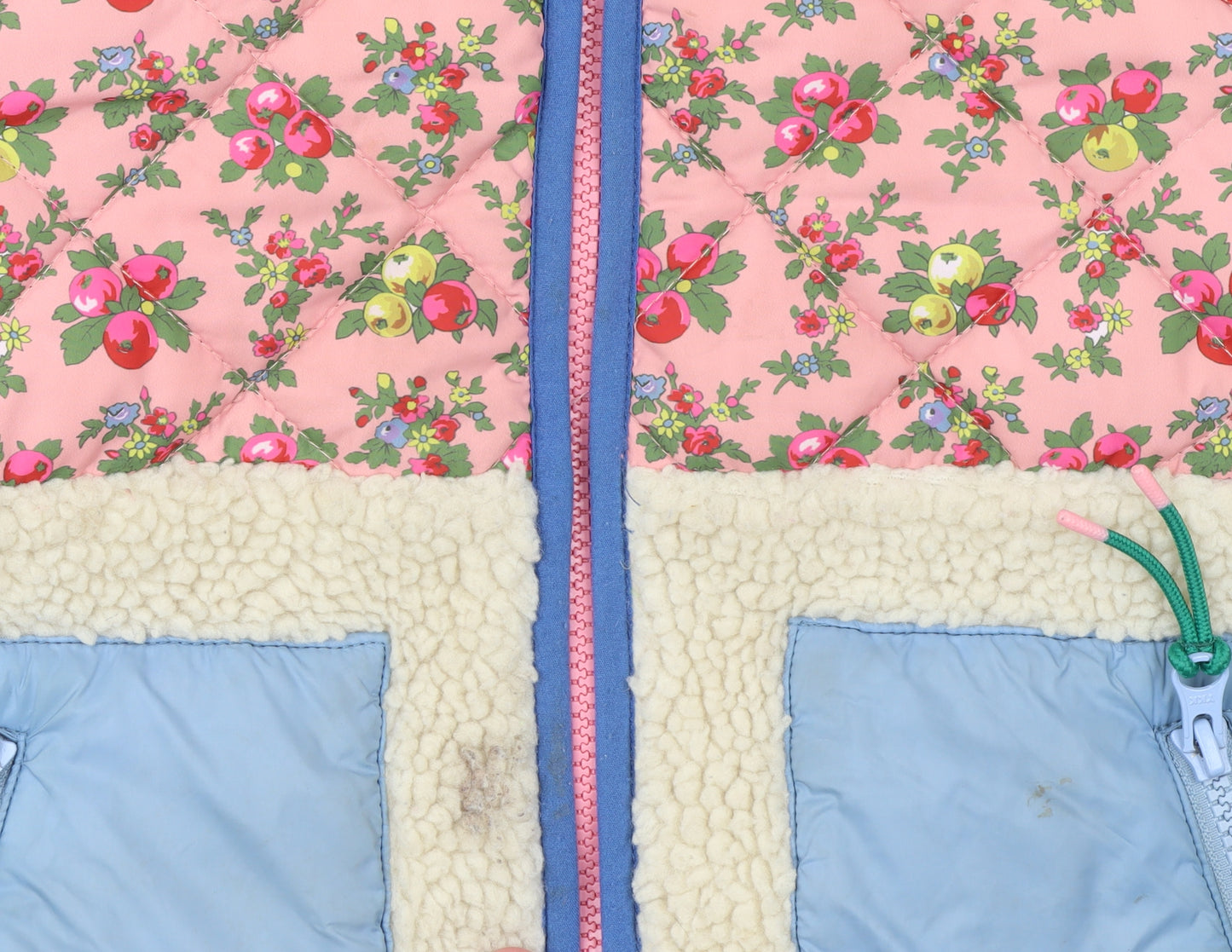 Mini Boden Girls Pink Floral Hooded Puffer Jacket 7-8 Years Quilted Sherpa