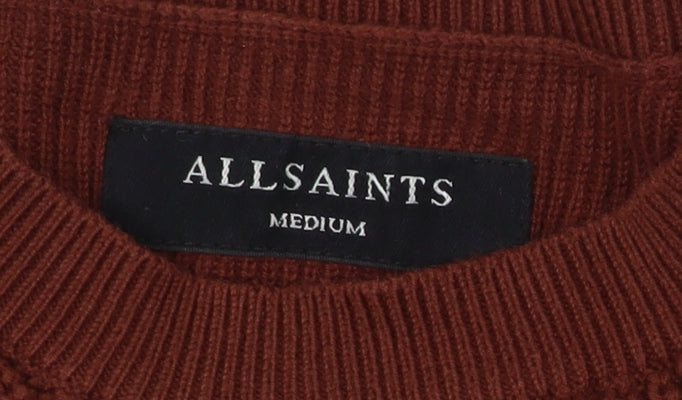 AllSaints Men’s Brown Cotton Crew Neck Chunky Knit Jumper Medium