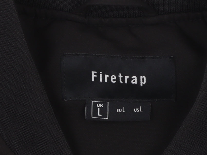 Firetrap Men's Black Bomber Jacket Size L Full Zip Softshell