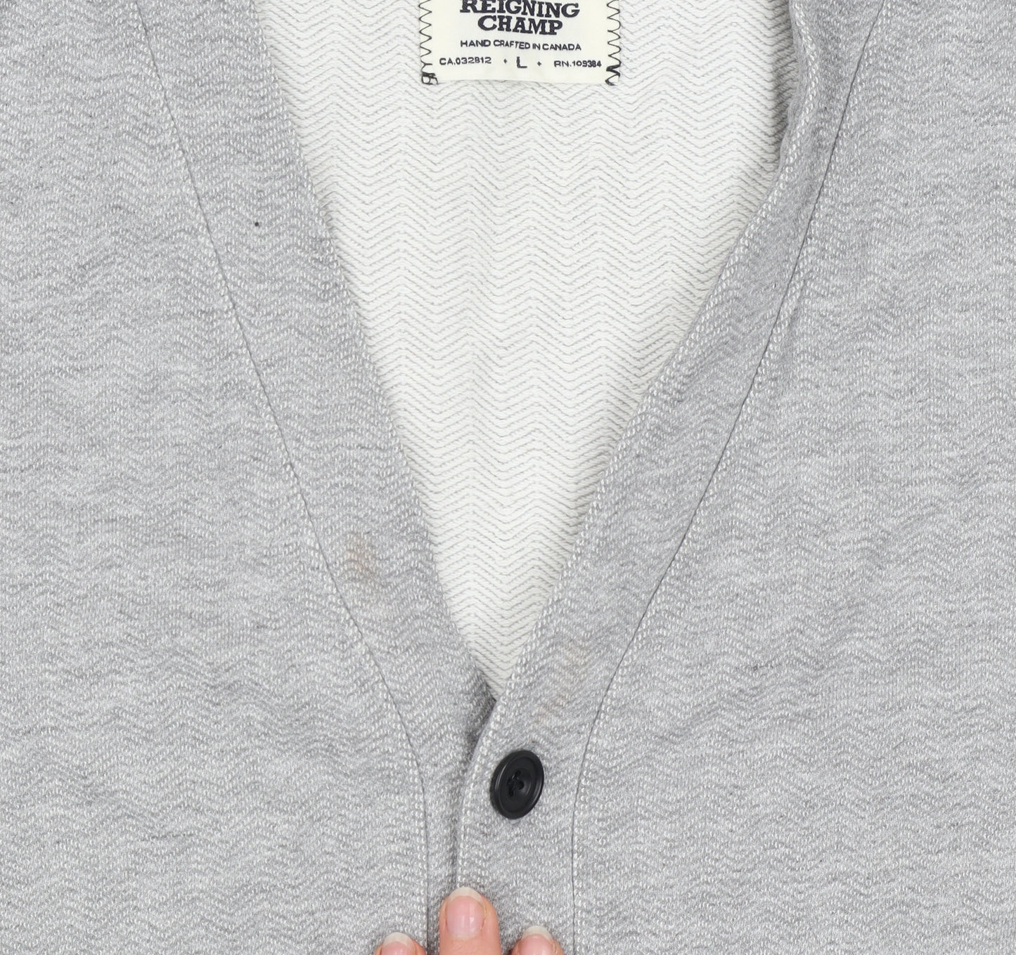 Reigning Champ Men's Grey L Cardigan V-Neck Cotton Knit Jumper