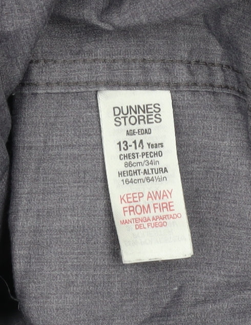 Dunnes Stores Boys Grey Long Sleeve Button-Up Shirt 13-14 Years Regular Fit