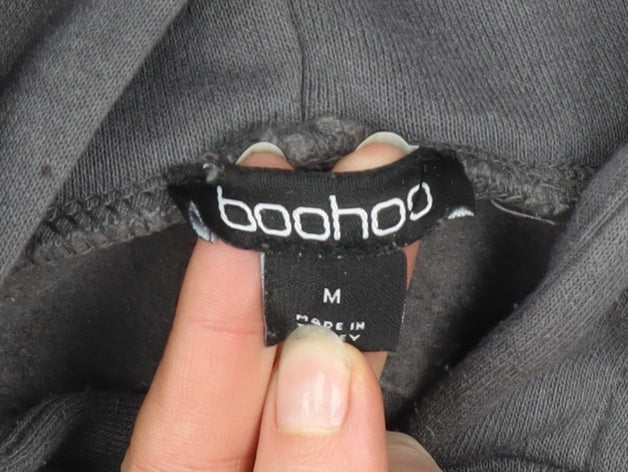 boohoo Men’s Grey Pullover Hoodie M Fleece Logo Graphic Sweatshirt