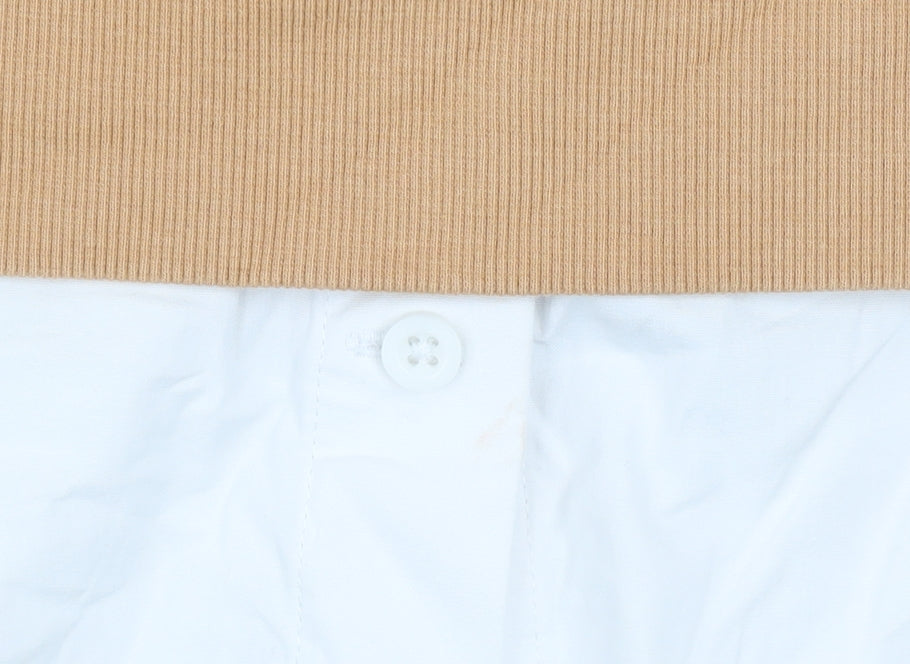 Next Women Beige Varsity Pullover Sweatshirt S 100% Cotton Collared