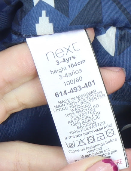 Next Boys Red Hooded Parka Coat 3-4 Years Faux Fur Lined Winter Jacket