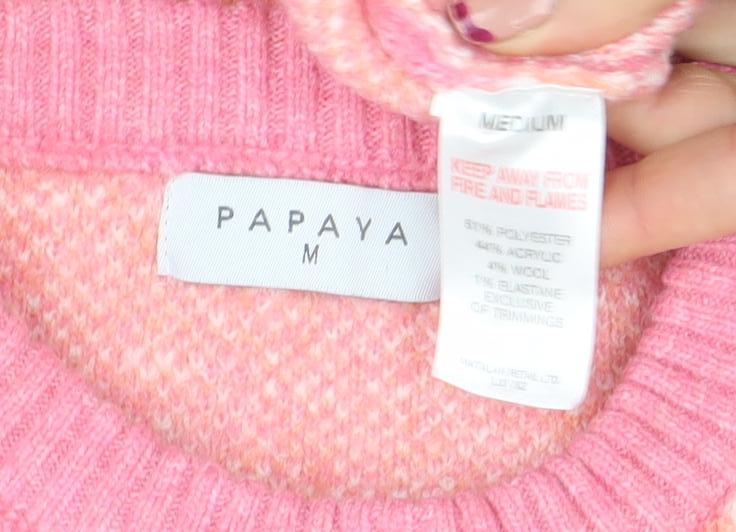 Papaya Women’s Pink Animal Print Crew Neck Jumper Size M