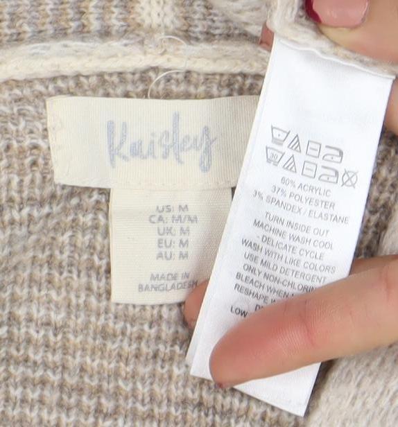 Klassy Women’s Beige Geometric Knit Open Cardigan Size M