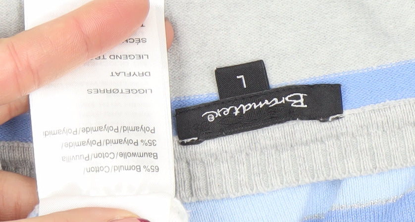 Brunella Women’s Blue Striped V-Neck Cotton Blend 3/4 Sleeve Top L