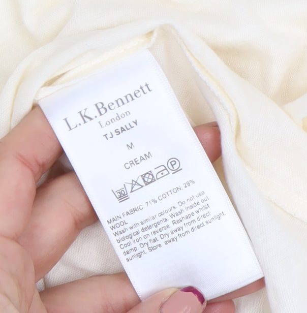 L.K.Bennett Women Ivory Long Sleeve Cotton Wool T-Shirt M