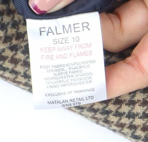 Palmer Women's Brown Houndstooth Wool Blend Blazer Jacket Size 10